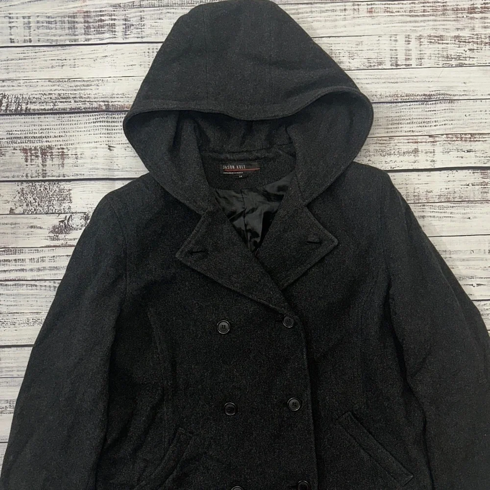 Jason Kole Charcoal Hooded Pea Coat Sz. 14